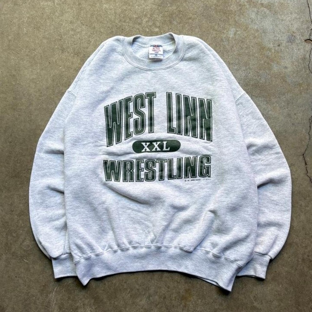 Vintage 90s west linn Oregon Wrestling grey sweatshirt Mens Size XL